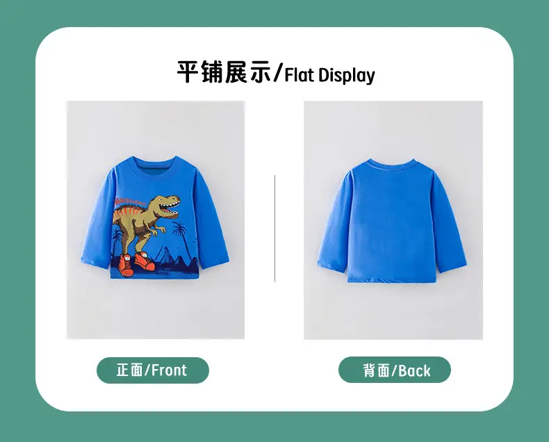 Blue Dinosaur Print Kids T-Shirt Long Sleeve Round Neck — feature 4