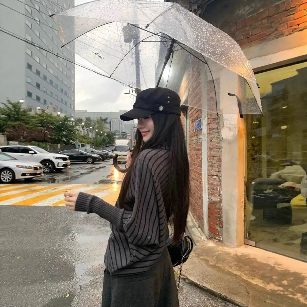 Striped Irregular Bat Sleeve Knit Sweater for Women, Autumn and Winter Design, Niche Slim Fit Inner Sweater Base Top