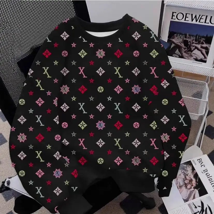Women Crossbody Sweatshirt Black Printed Loose Fit
