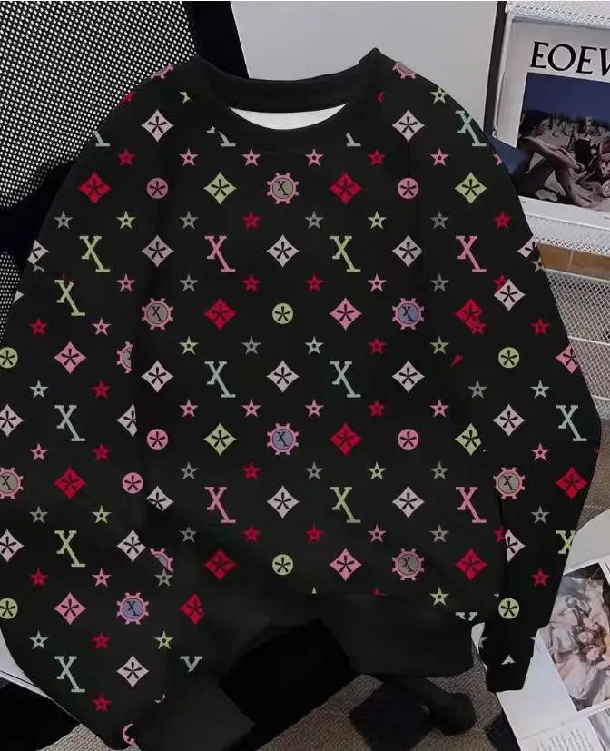 Women Crossbody Sweatshirt Black Printed Loose Fit