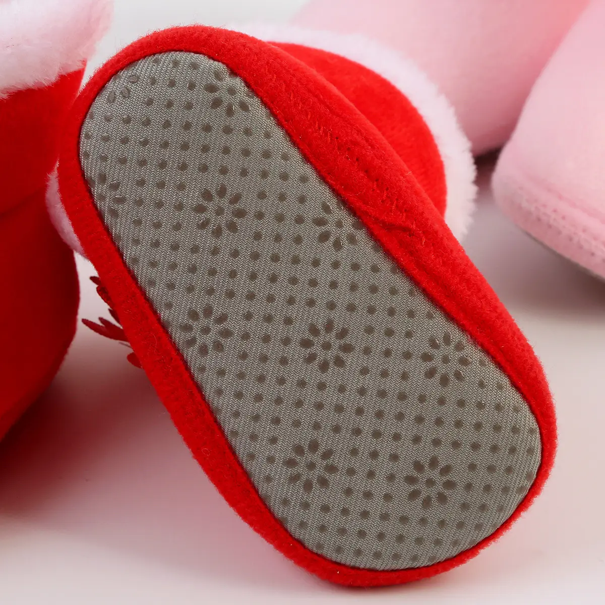 Red Woolen Toddler Boots with Flower Decor - Image 6