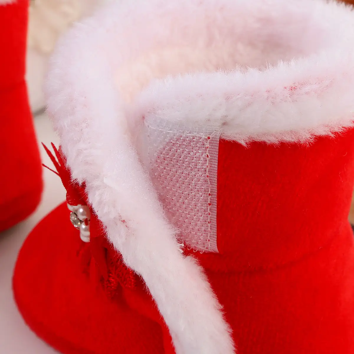 Red Woolen Toddler Boots with Flower Decor - Image 7