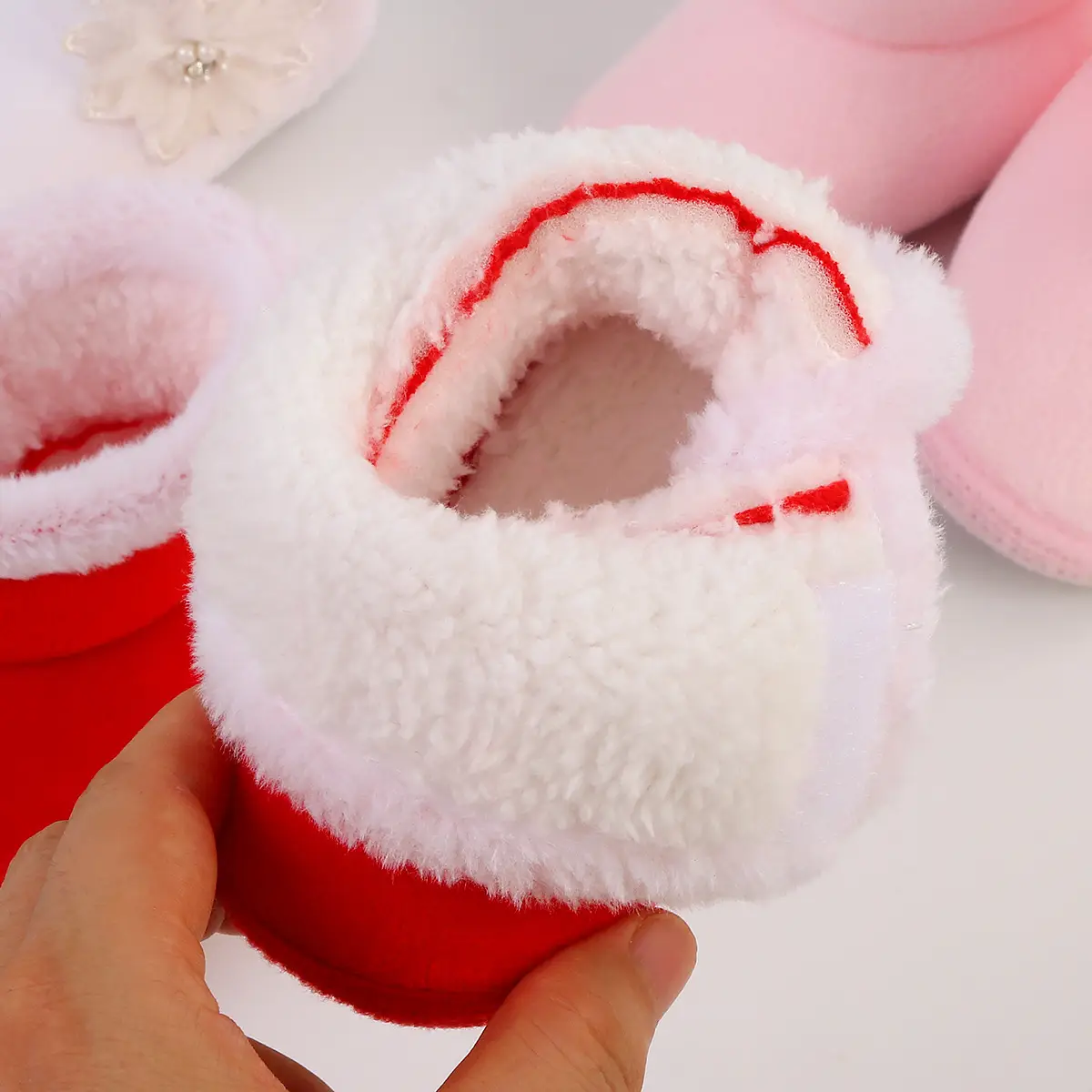 Red Woolen Toddler Boots with Flower Decor - Image 8