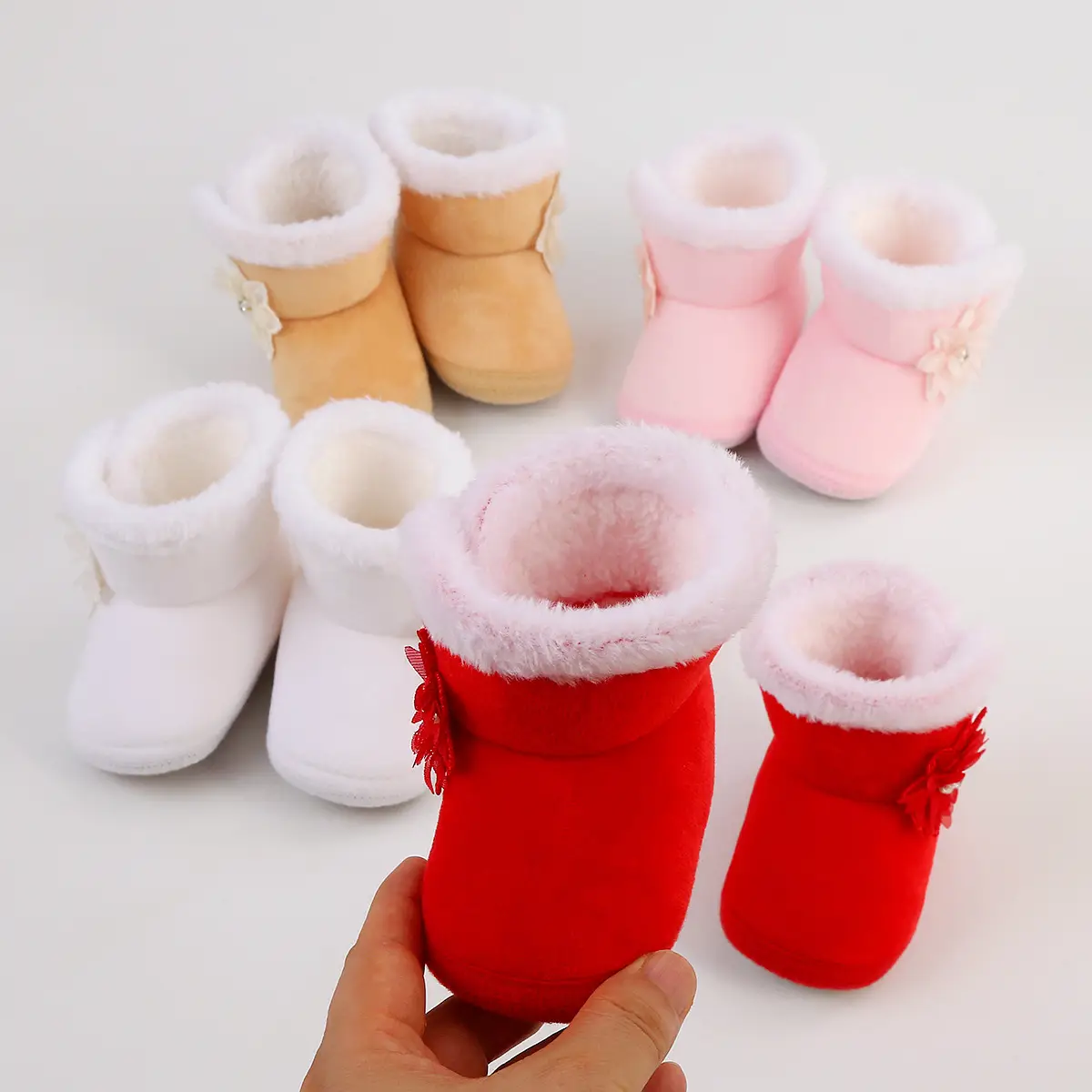 Red Woolen Toddler Boots with Flower Decor — feature 10