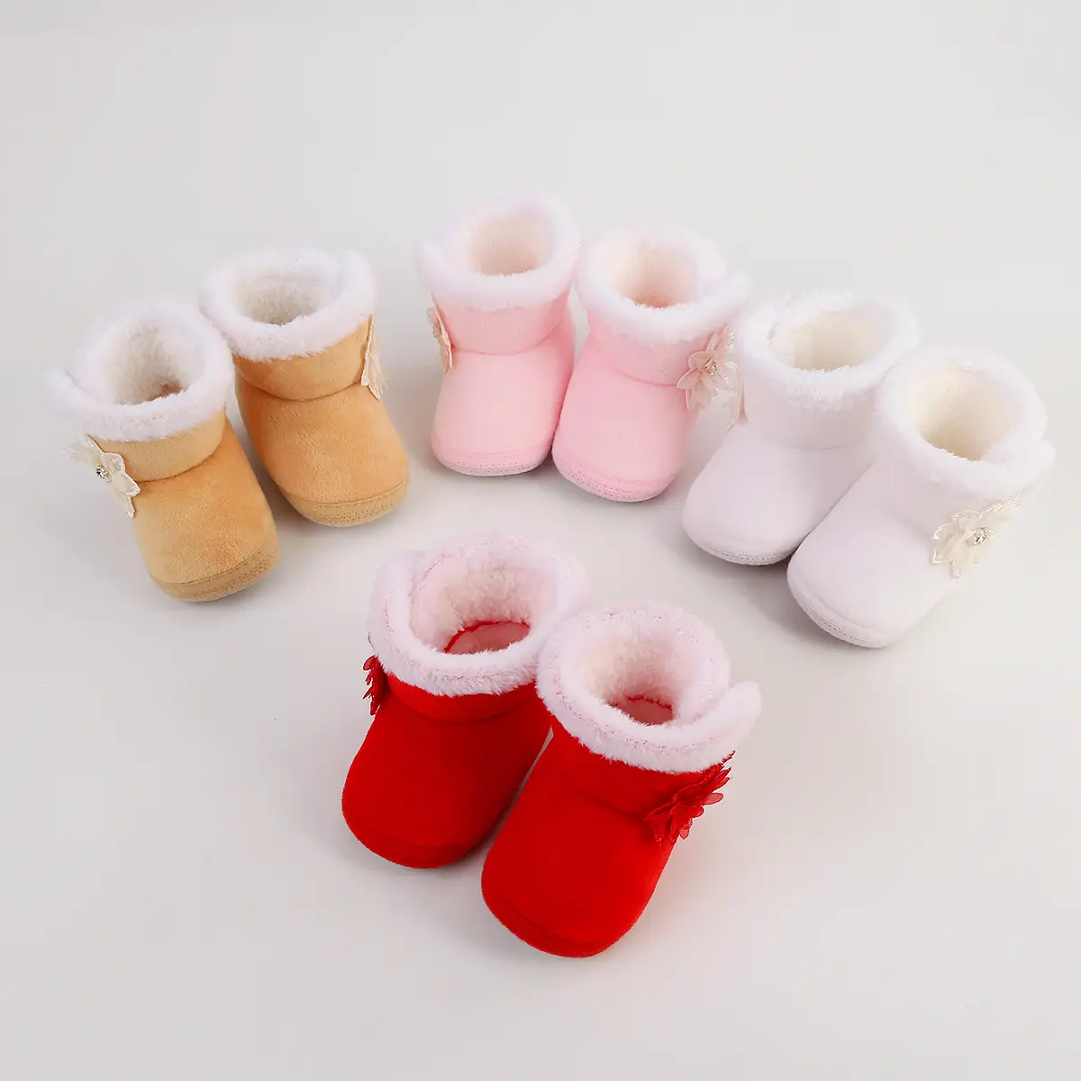 Red Woolen Toddler Boots with Flower Decor — feature 11