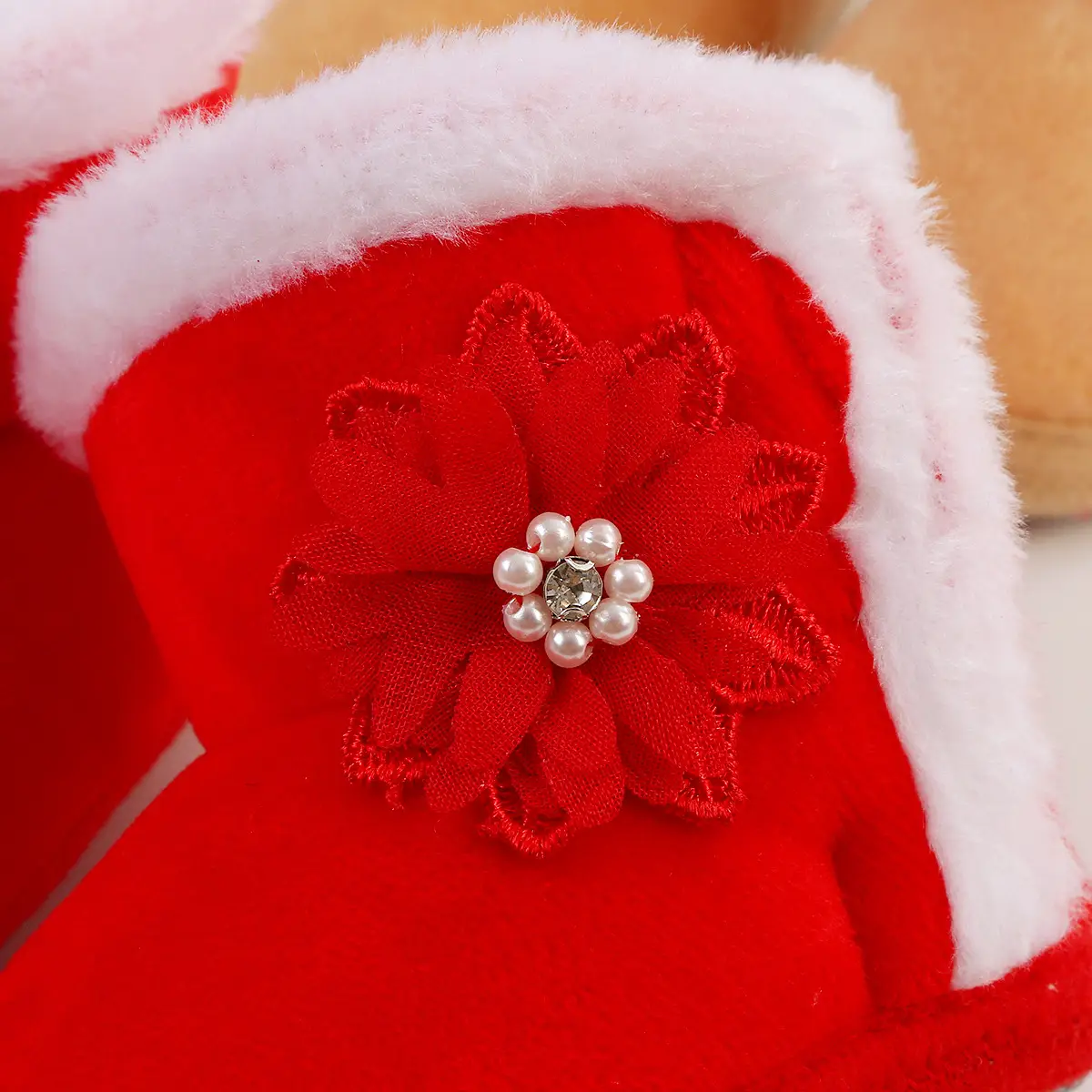 Red Woolen Toddler Boots with Flower Decor — feature 18