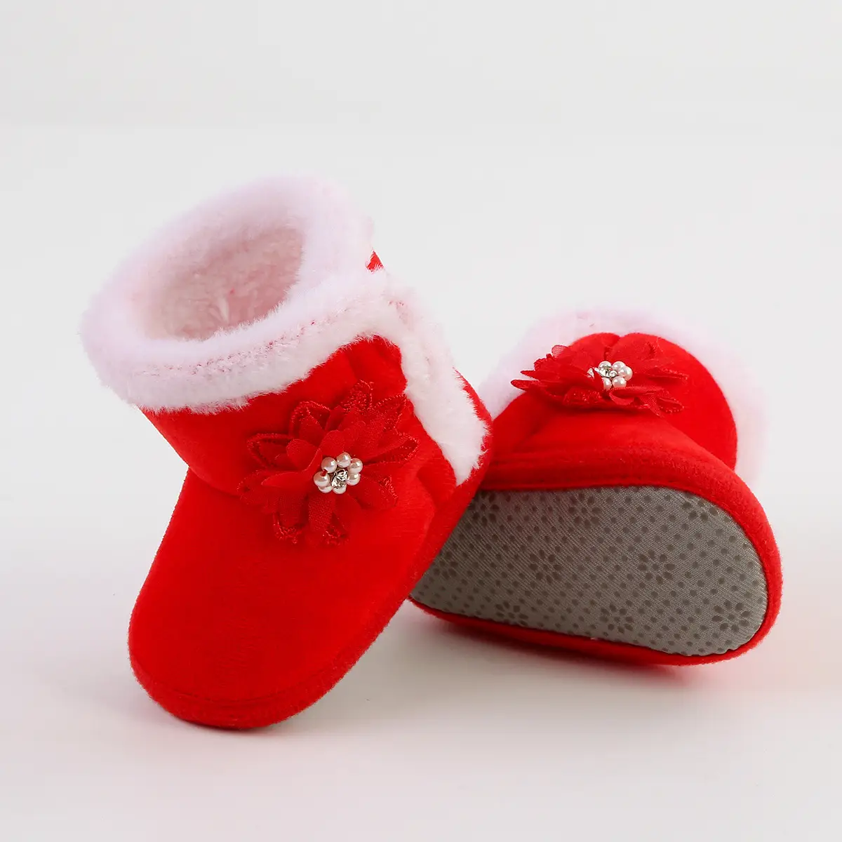 Red Woolen Toddler Boots with Flower Decor — feature 31