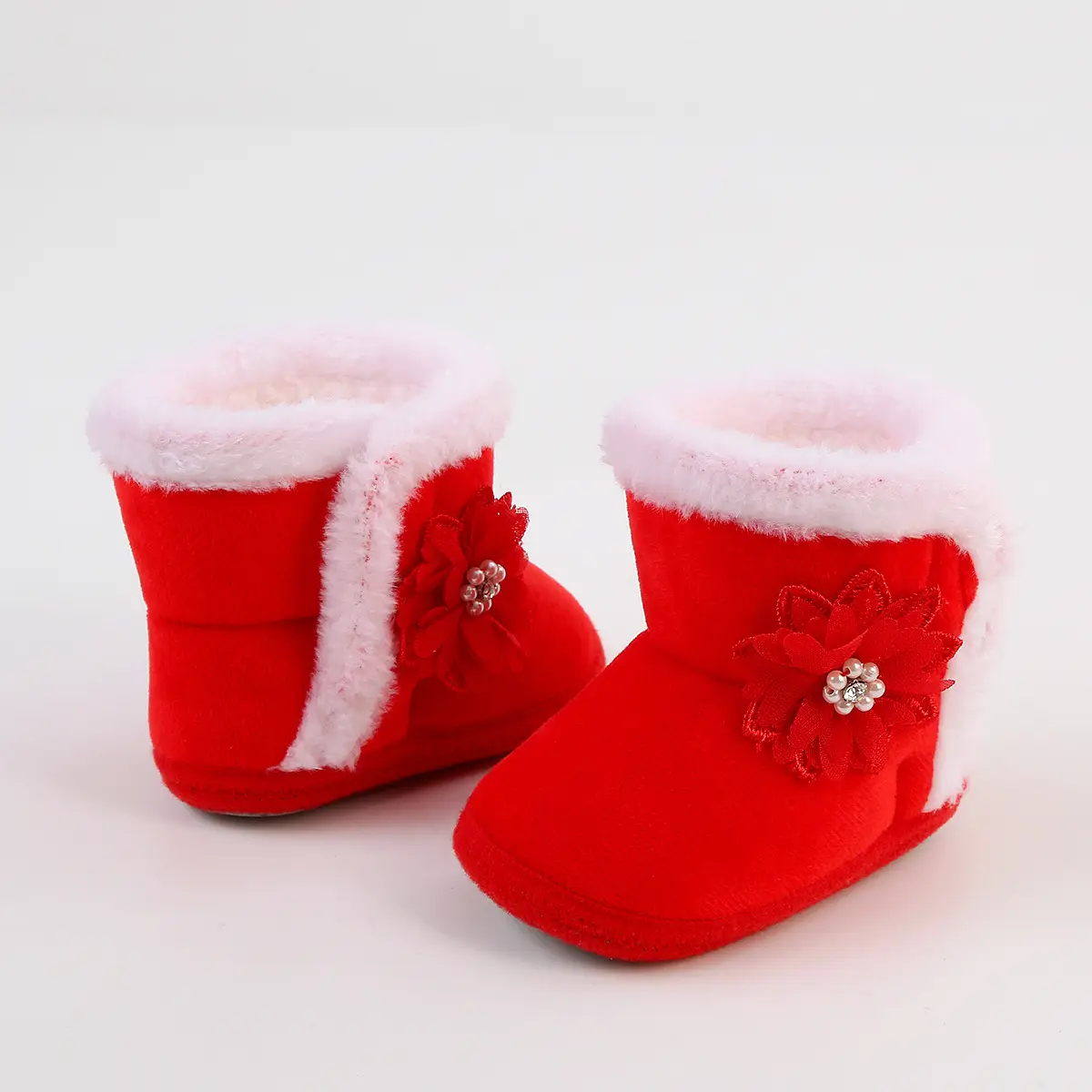 Red Woolen Toddler Boots with Flower Decor — feature 32