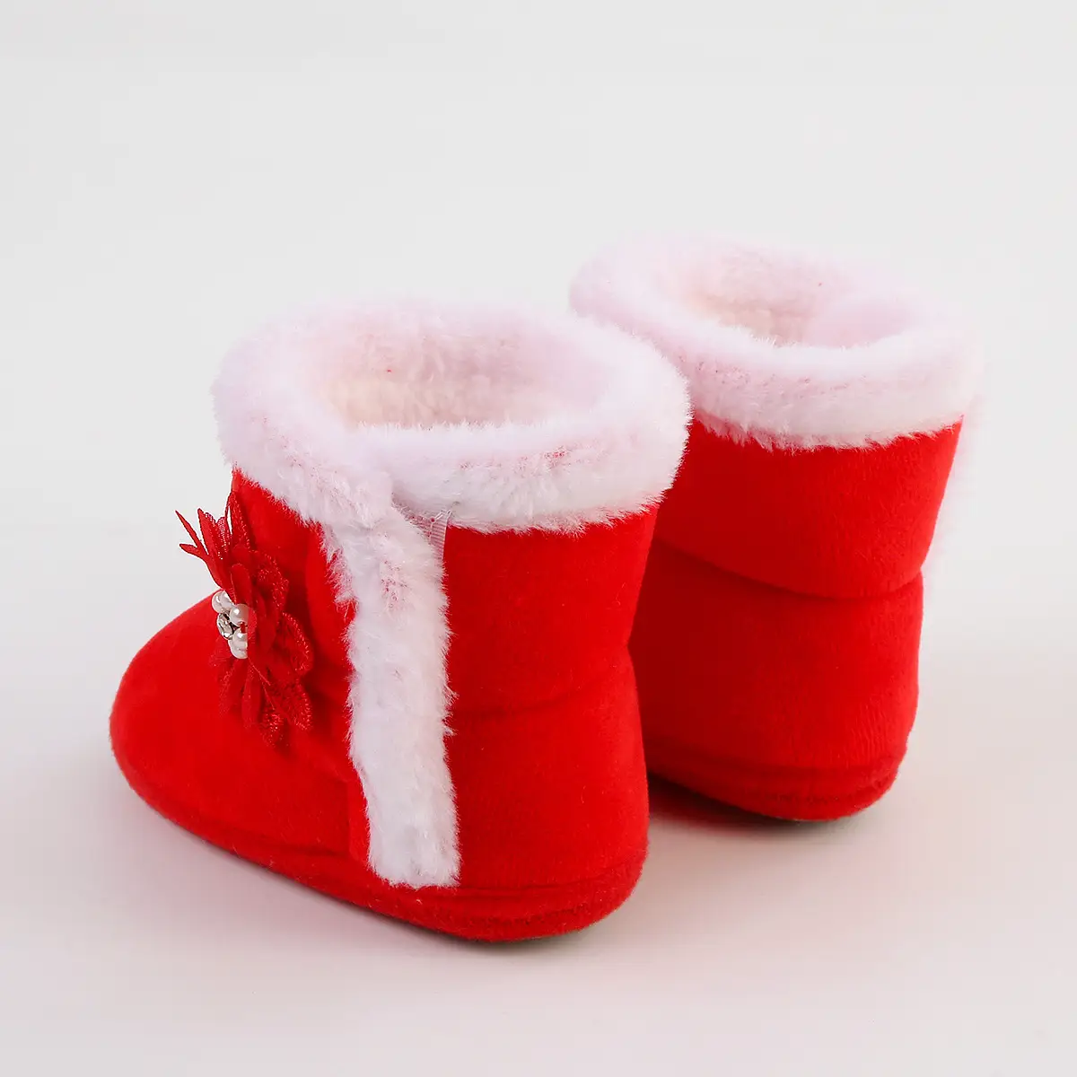 Red Woolen Toddler Boots with Flower Decor — feature 33