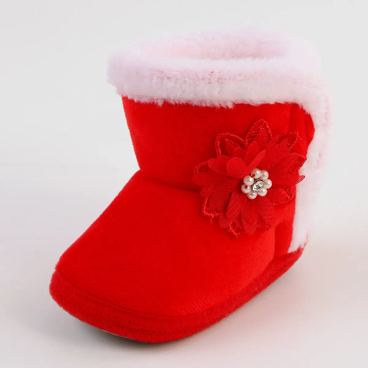 Red Woolen Toddler Boots with Flower Decor — feature 35