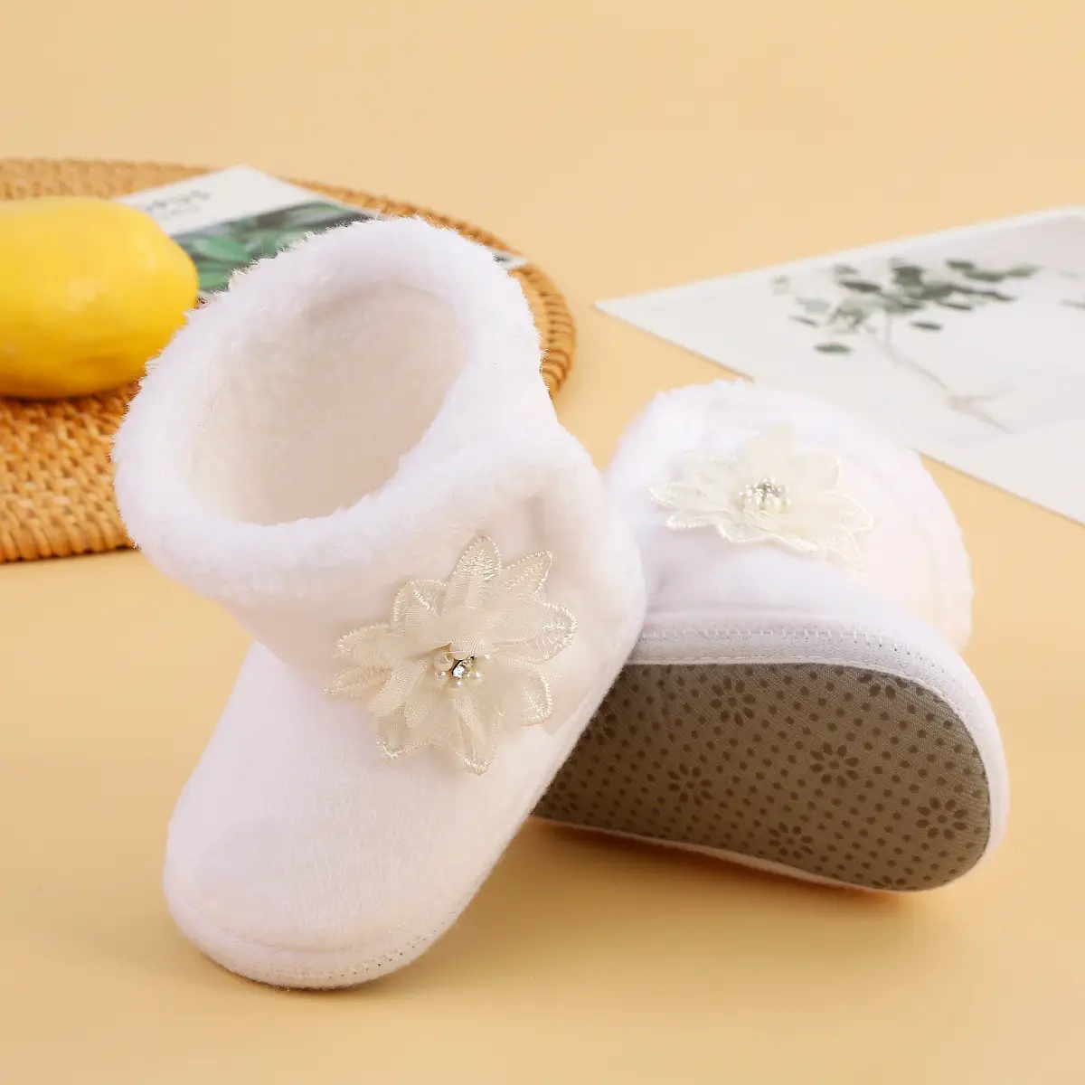 Red Woolen Toddler Boots with Flower Decor — feature 37