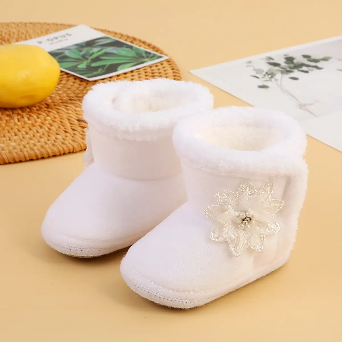 Red Woolen Toddler Boots with Flower Decor — feature 39