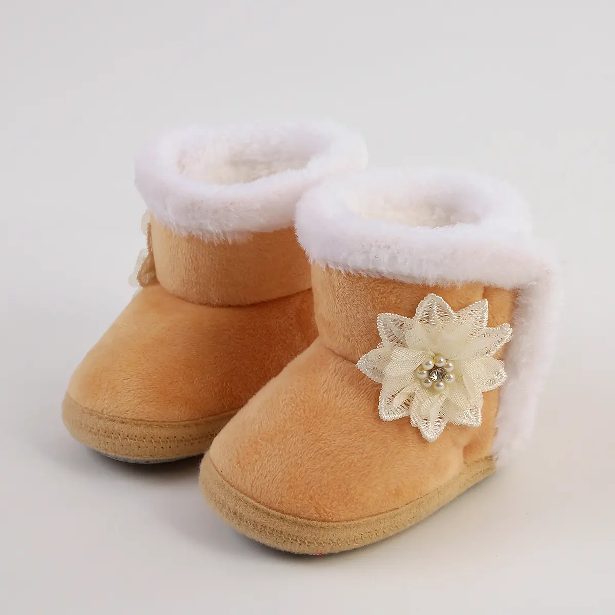 Red Woolen Toddler Boots with Flower Decor - Image 3