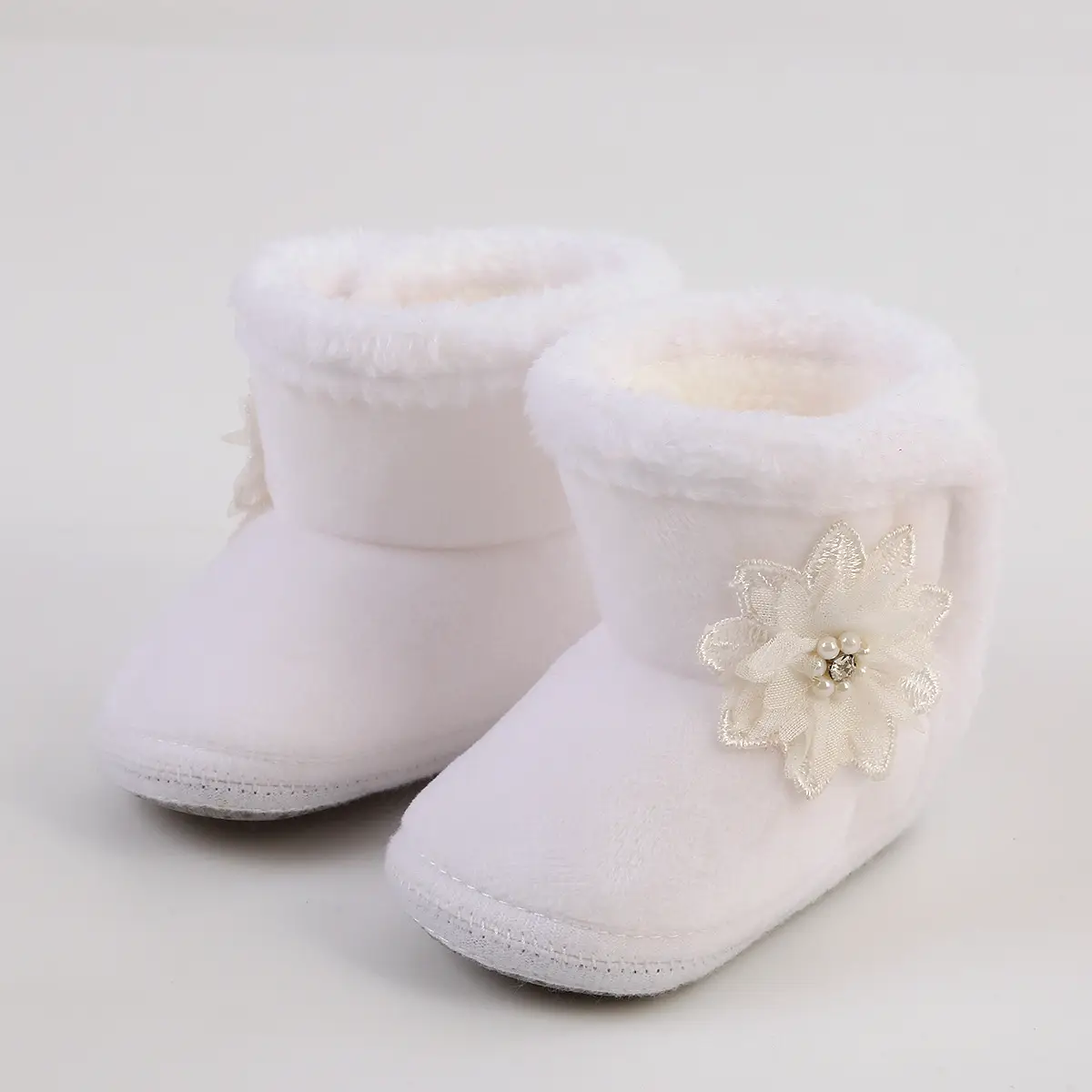 Red Woolen Toddler Boots with Flower Decor - Image 4