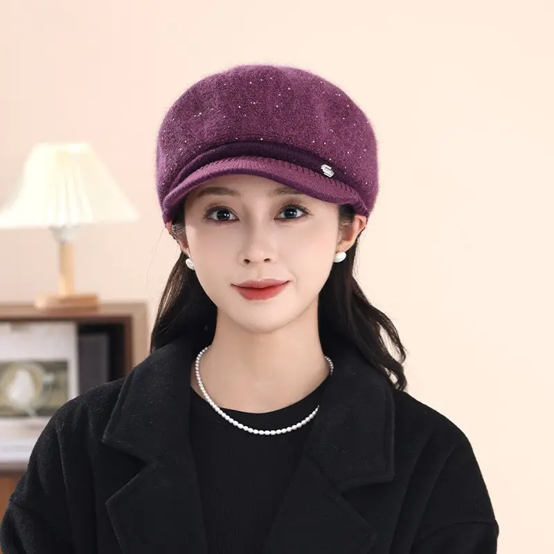 Women's Knitted Fisherman Hat Winter Warm Cap Maroon