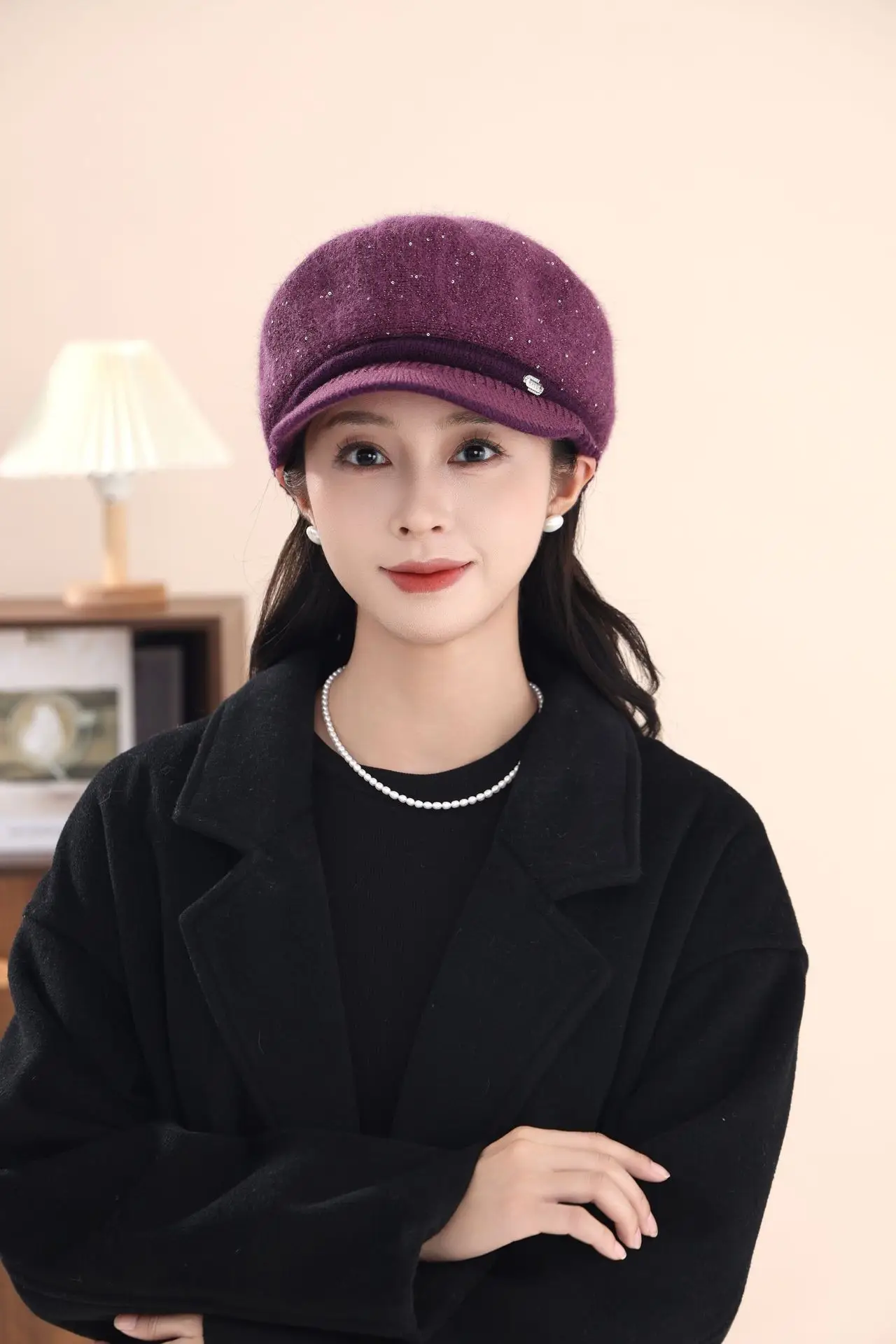 Women's Knitted Fisherman Hat Winter Warm Cap Maroon — feature 10