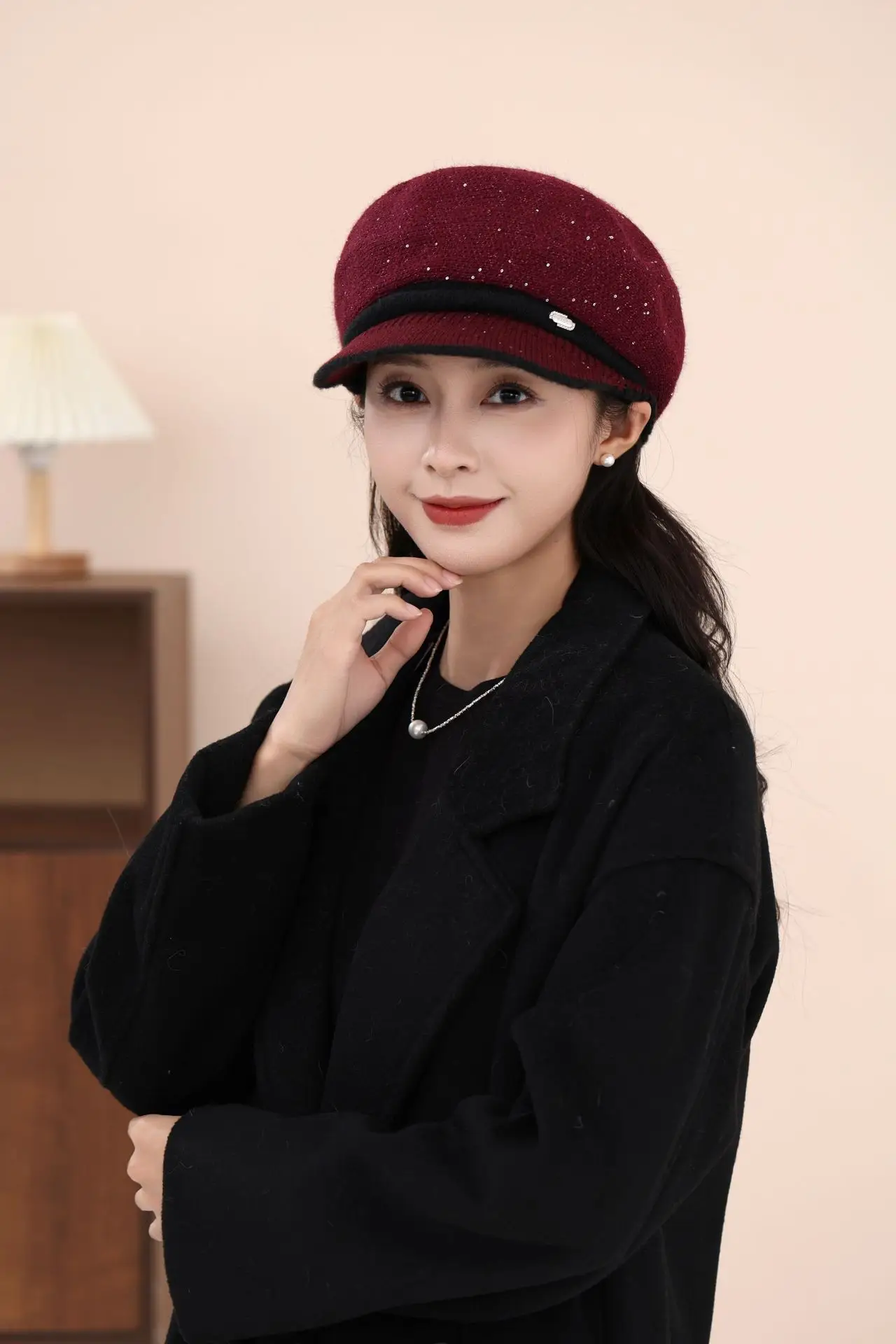 Women's Knitted Fisherman Hat Winter Warm Cap Maroon — feature 11