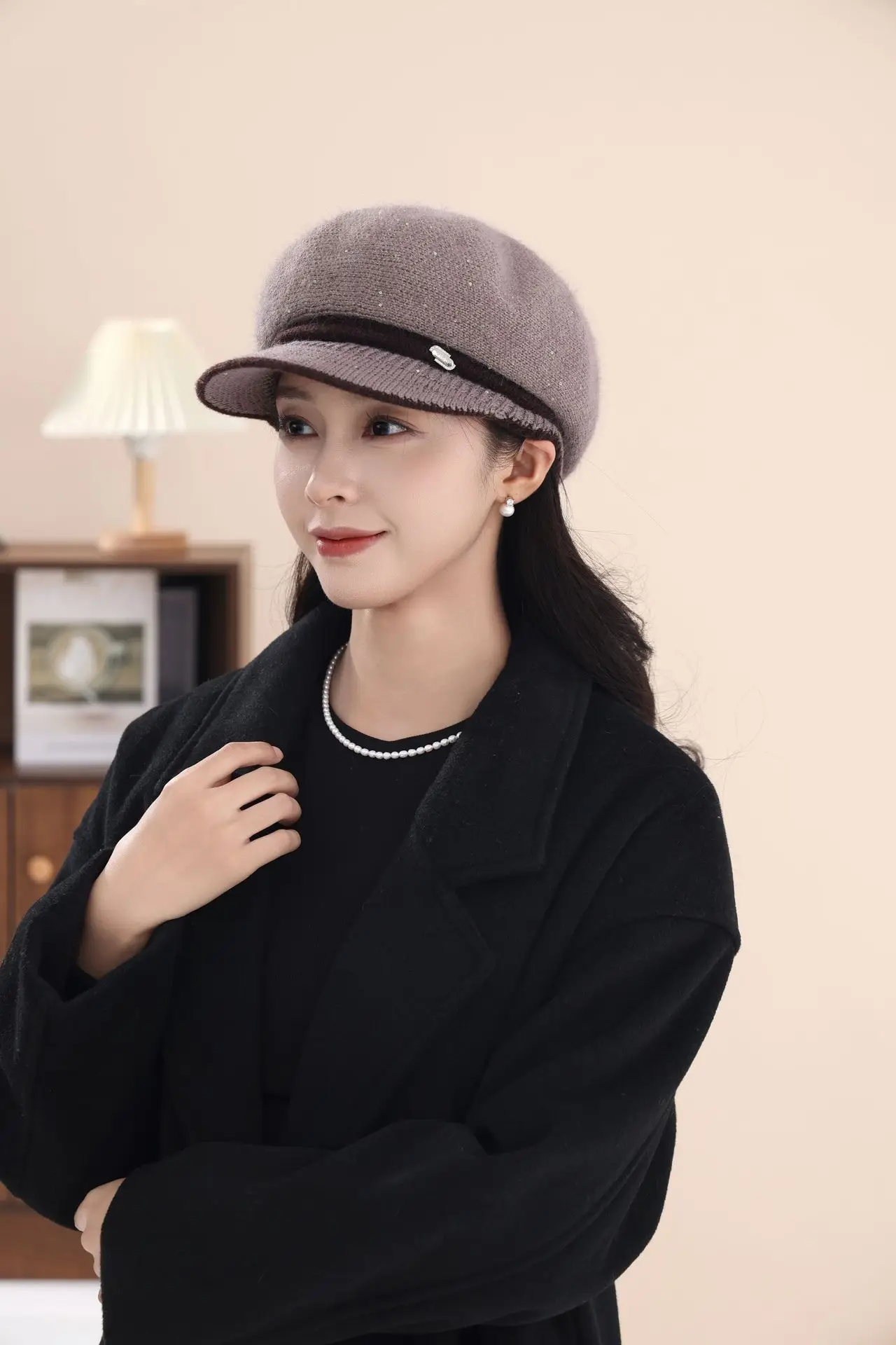 Women's Knitted Fisherman Hat Winter Warm Cap Maroon — feature 16