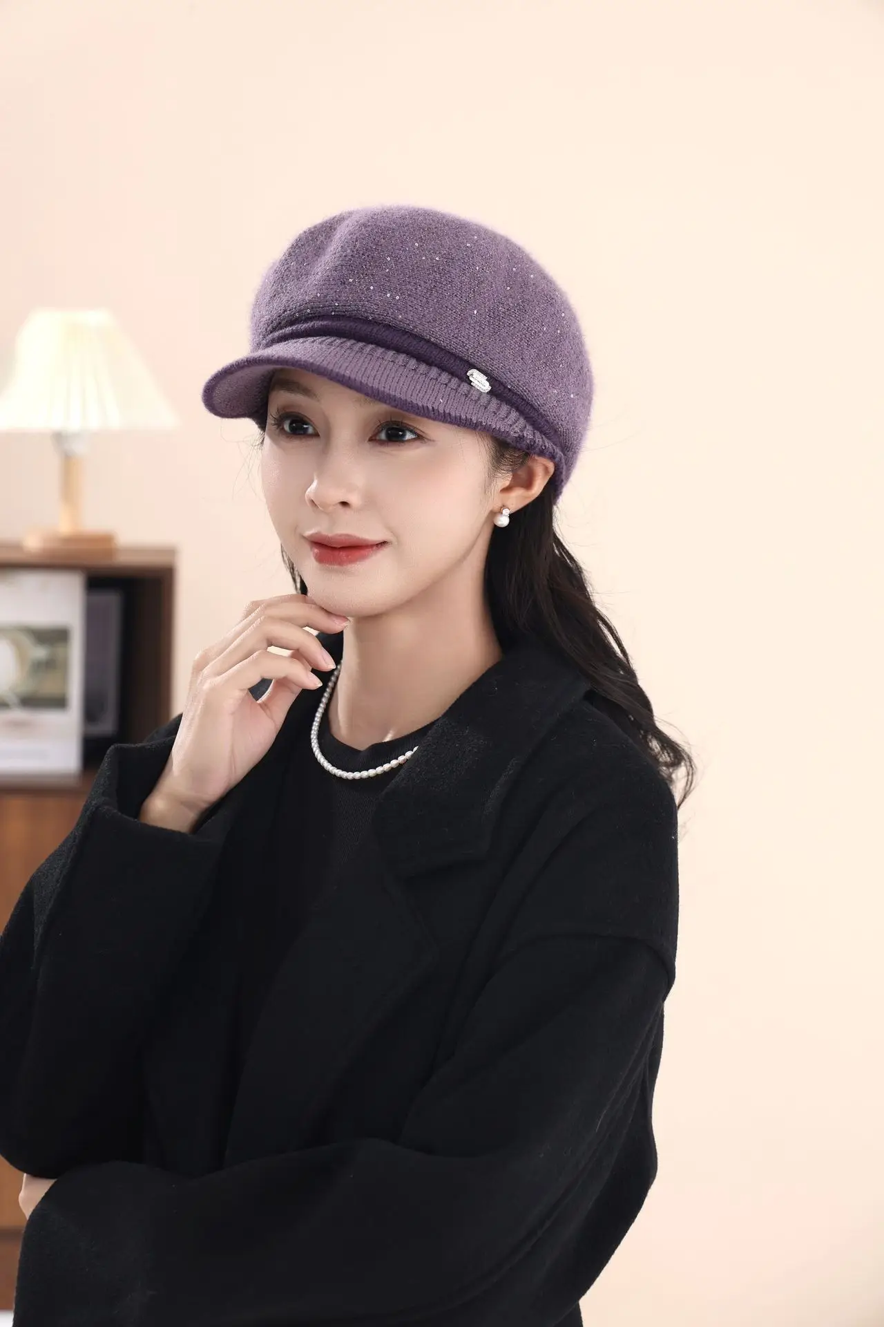 Women's Knitted Fisherman Hat Winter Warm Cap Maroon — feature 17
