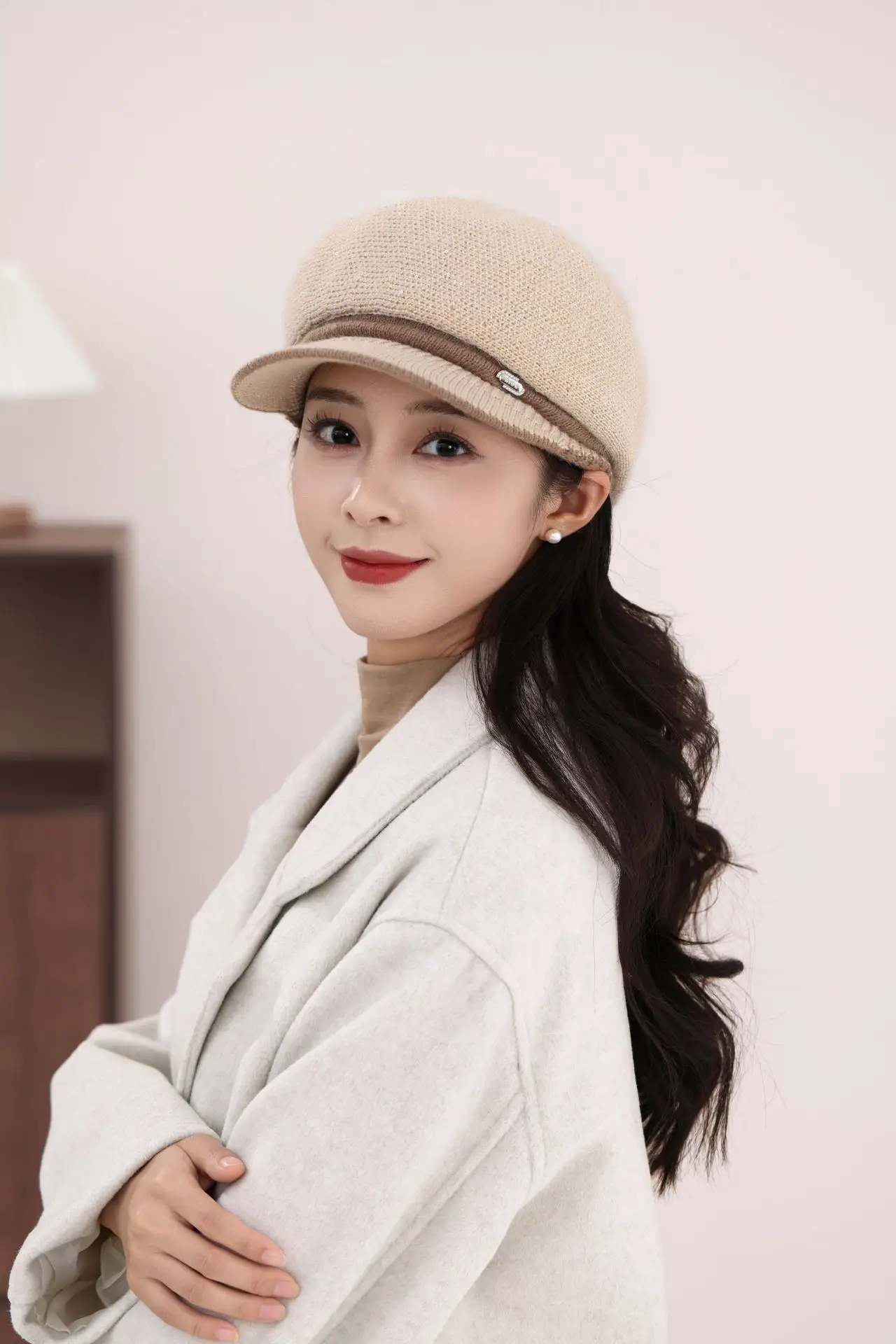 Women's Knitted Fisherman Hat Winter Warm Cap Maroon — feature 8