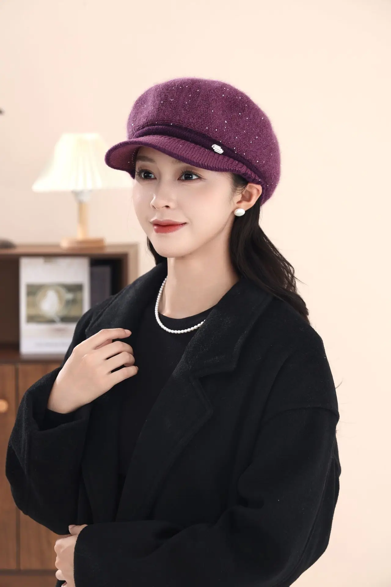 Women's Knitted Fisherman Hat Winter Warm Cap Maroon — feature 9