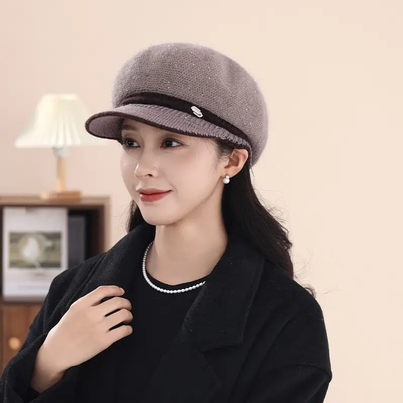Women's Knitted Fisherman Hat Winter Warm Cap Maroon