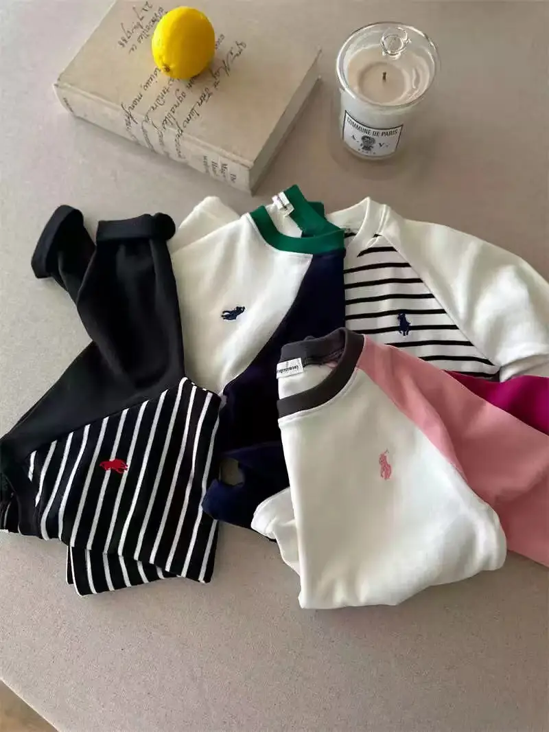 Children's Australian Velvet Long Sleeve Striped T-Shirt Set — feature 11