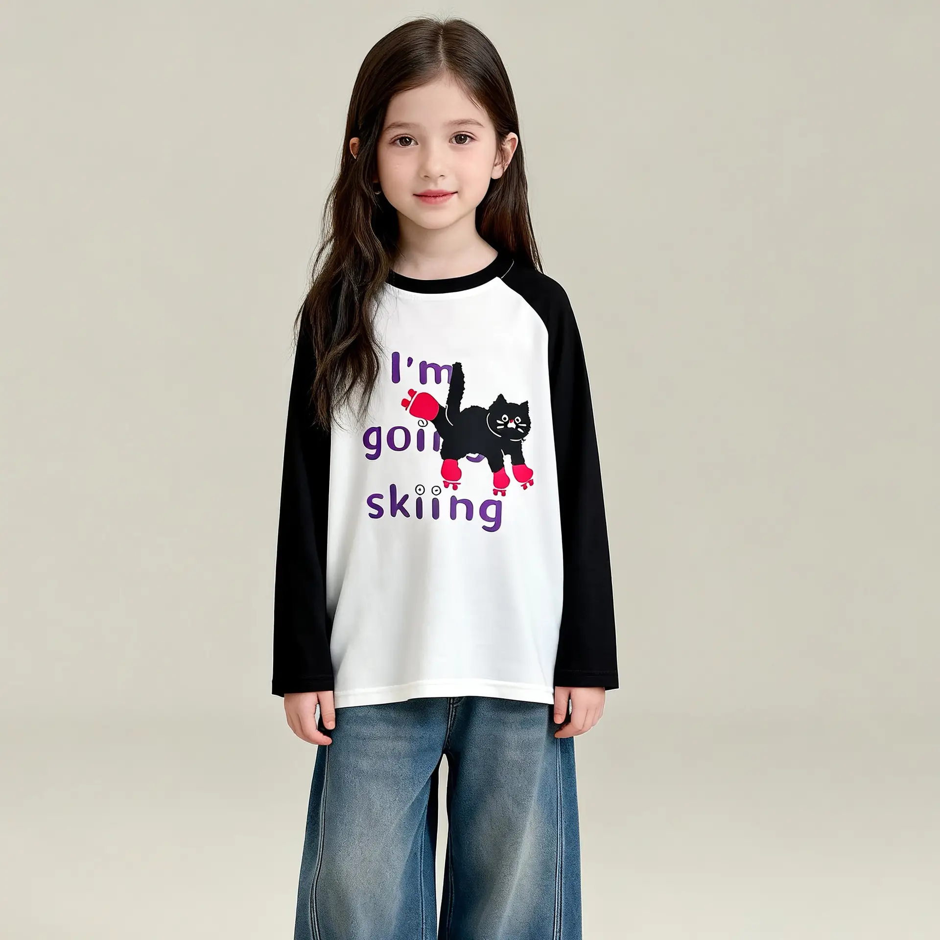 26 Spring Boys Long Sleeve T-Shirt White Black Cartoon Print - Image 2