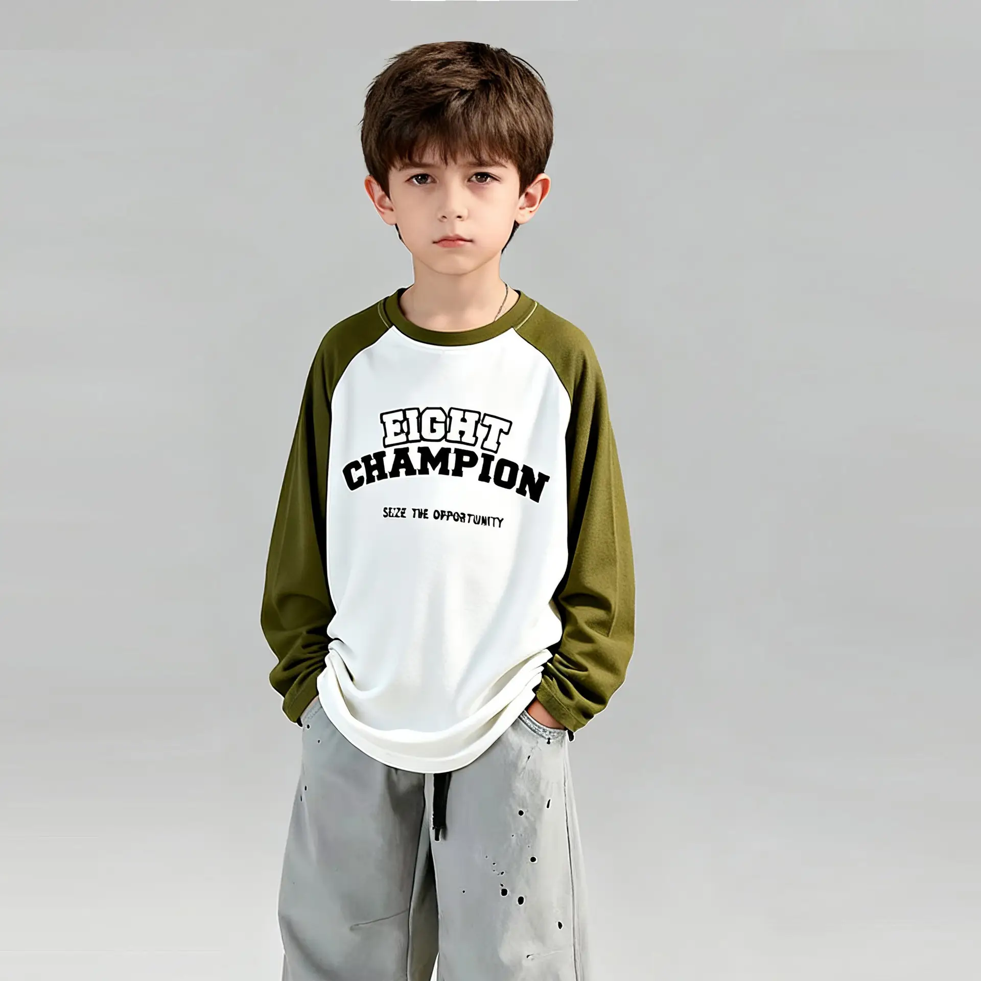 26 Spring Boys Long Sleeve T-Shirt White Black Cartoon Print - Image 4