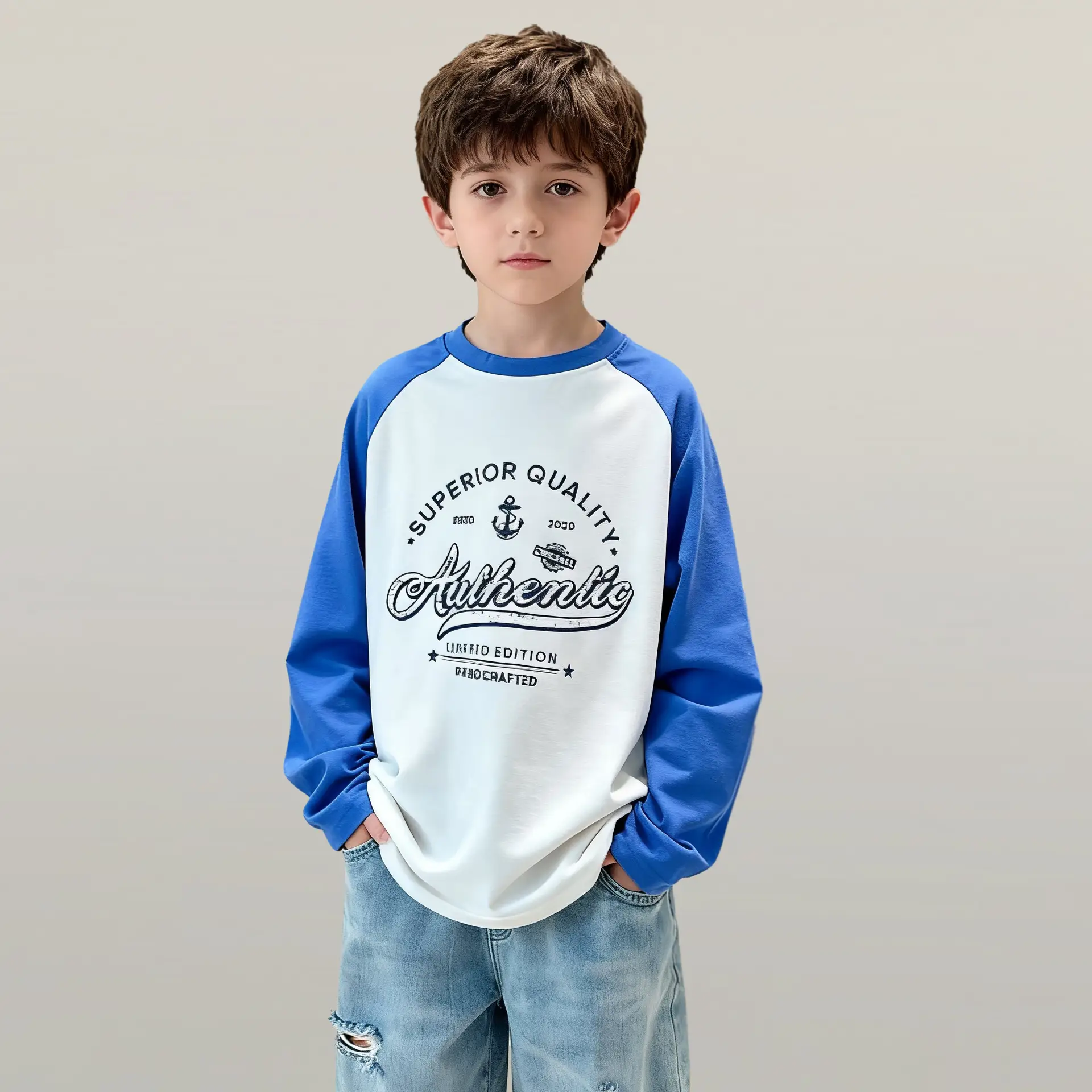 26 Spring Boys Long Sleeve T-Shirt White Black Cartoon Print - Image 5
