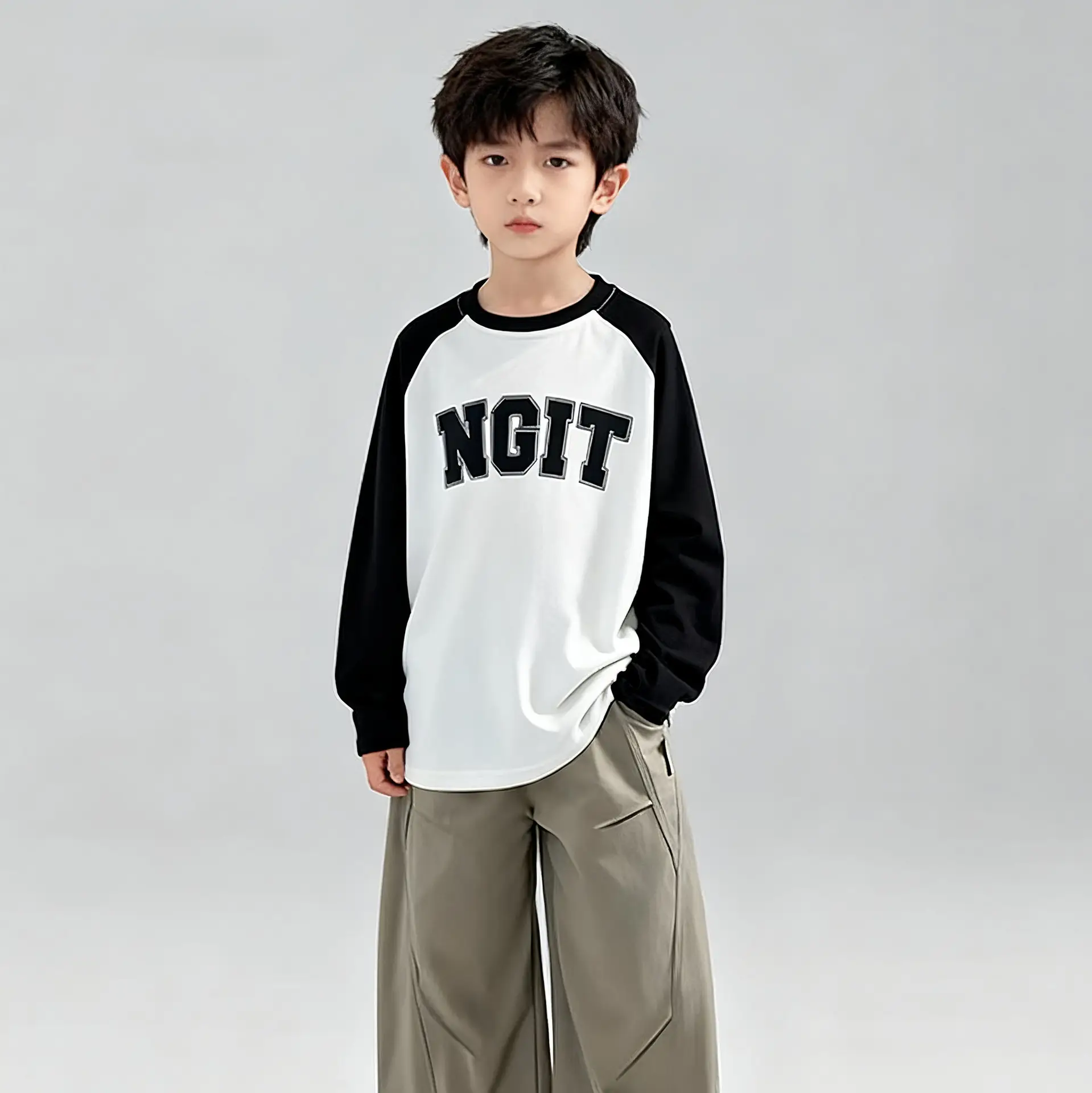 26 Spring Boys Long Sleeve T-Shirt White Black Cartoon Print - Image 6