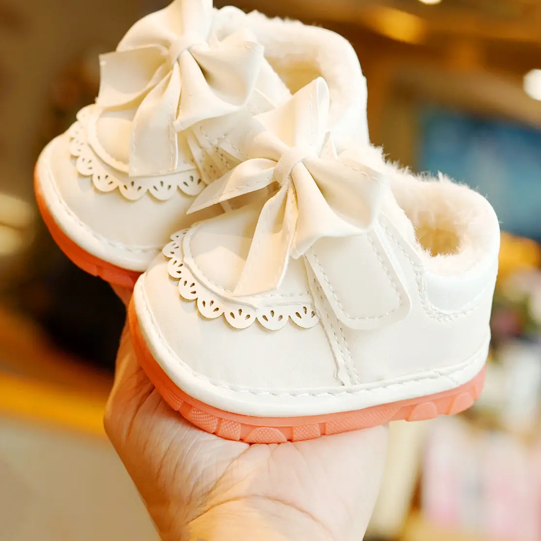 Winter Fleece Toddler Shoes Cream Orange 1-2Y