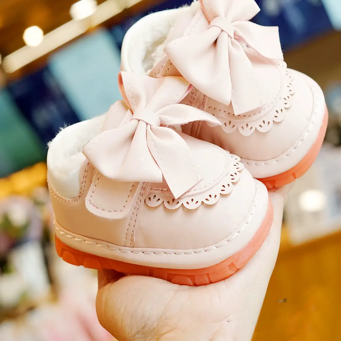 Winter Fleece Toddler Shoes Cream Orange 1-2Y