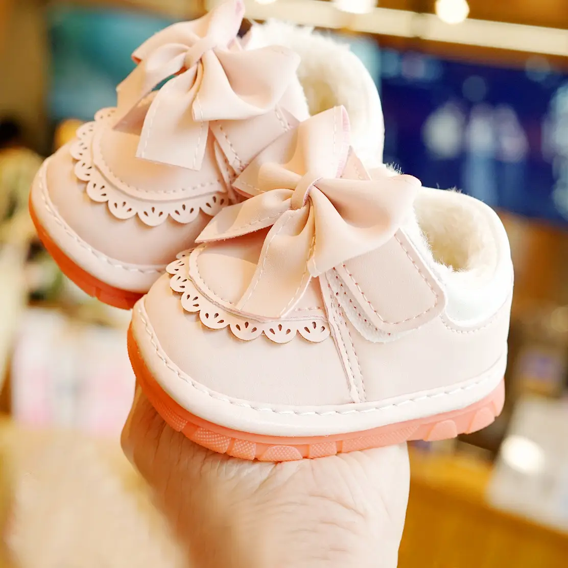 Winter Fleece Toddler Shoes Cream Orange 1-2Y