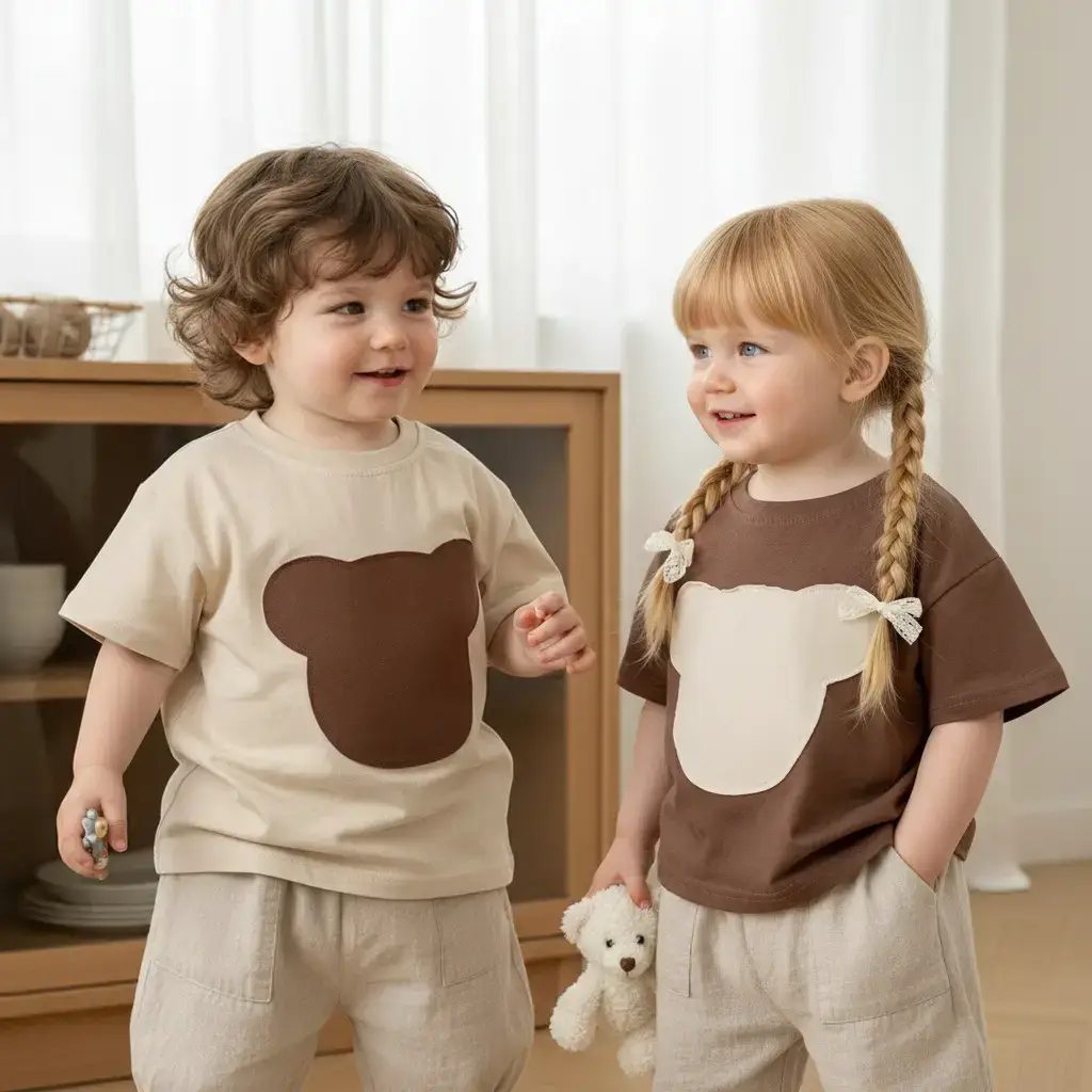 Brown Heart Print Kids T-Shirt Half Sleeve Summer Casual - Image 6