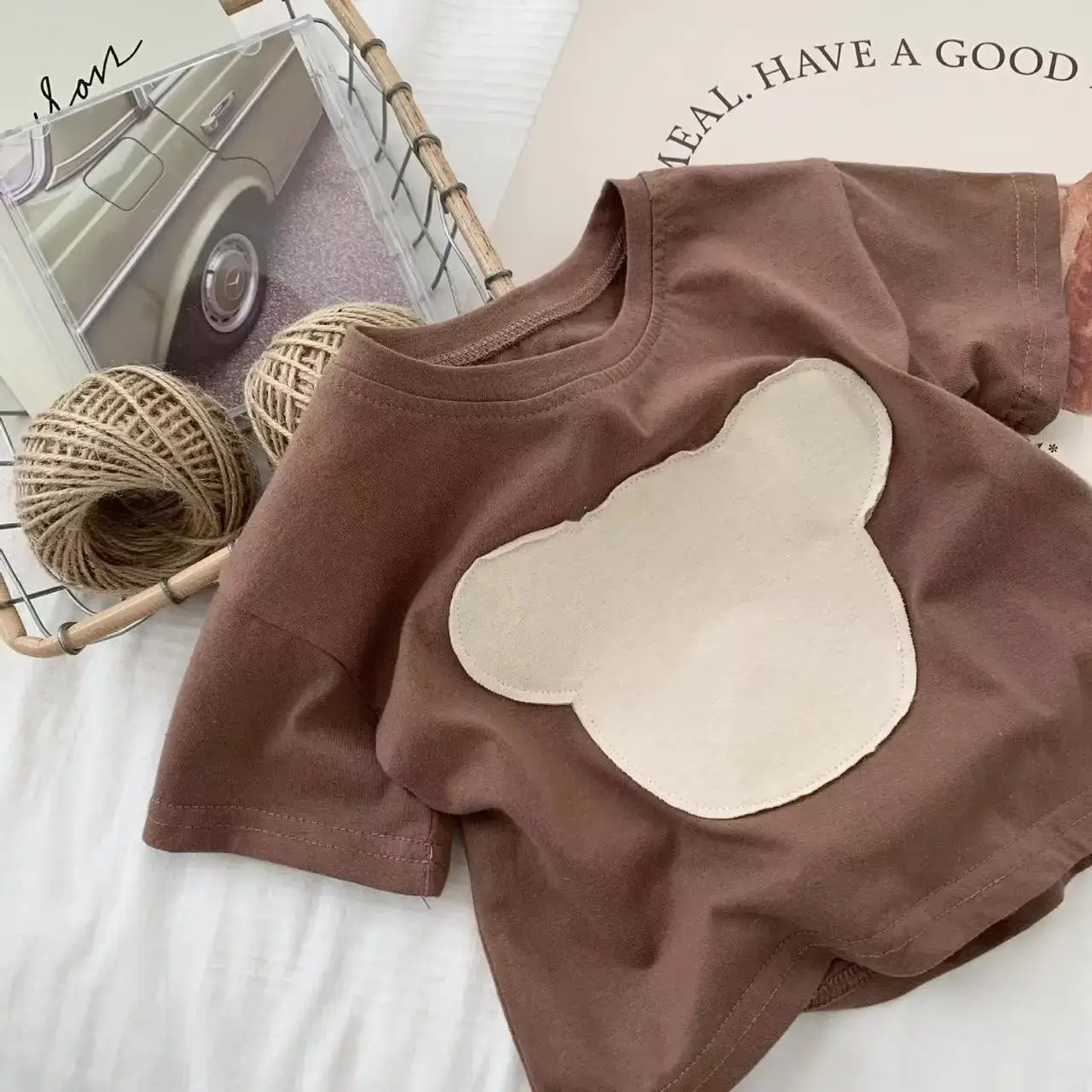 Brown Heart Print Kids T-Shirt Half Sleeve Summer Casual - Image 3