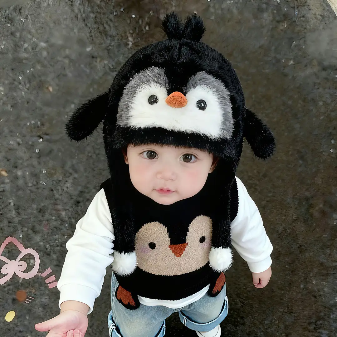 Children's Hats, Winter Hats, Penguin Hats, Thickened Warm Windproof Ear Protection Hats for Boys and Girls, Lei Feng Hats, New Spring and Summer Styles