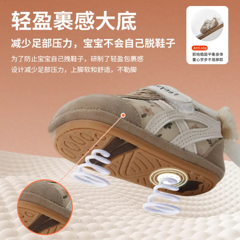 Plush Baby Shoes for Women 0-6-12 Months Soft-Soled Winter Baby Cotton Shoes Princess Toddler Shoes Plush Non-Falling Shoes - Image 5
