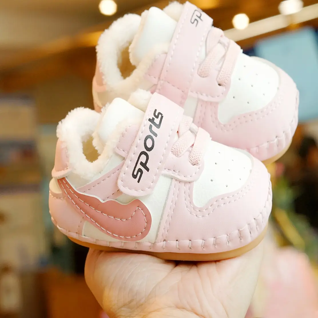 Pink Velvet Toddler Shoes 0-1 Years Soft Sole Winter