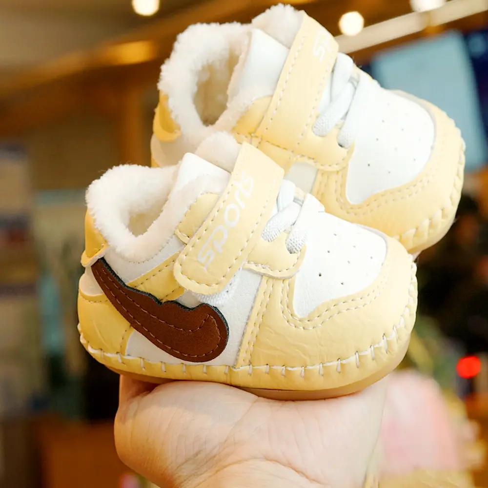 Pink Velvet Toddler Shoes 0-1 Years Soft Sole Winter