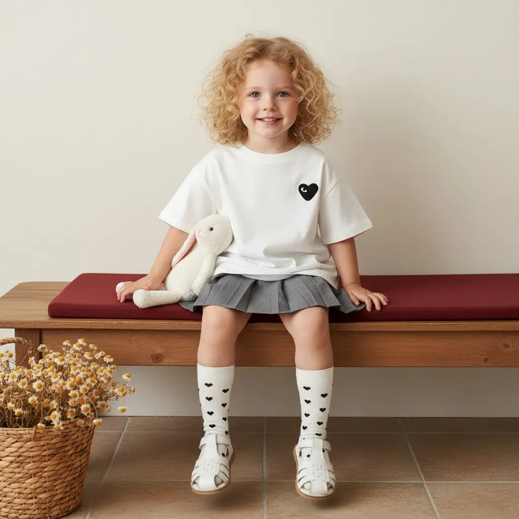 Girls Cotton T-Shirt White Heart Short Sleeve Summer Wear - Image 12