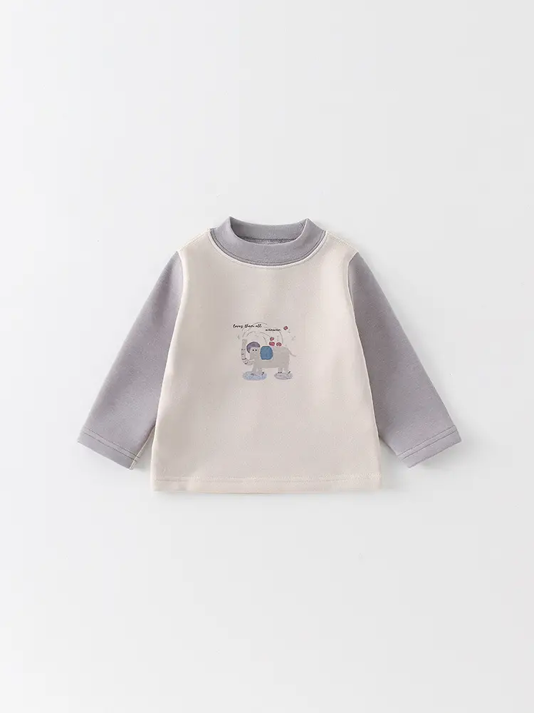 Boys Cotton Fleece Long Sleeve T-Shirt Gray Cartoon Print - Image 4