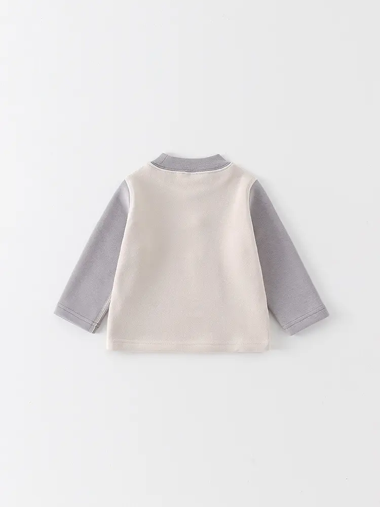 Boys Cotton Fleece Long Sleeve T-Shirt Gray Cartoon Print - Image 6