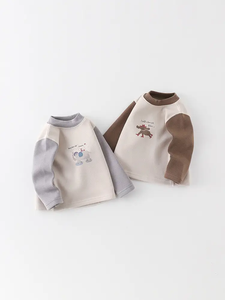 Boys Cotton Fleece Long Sleeve T-Shirt Gray Cartoon Print - Image 7