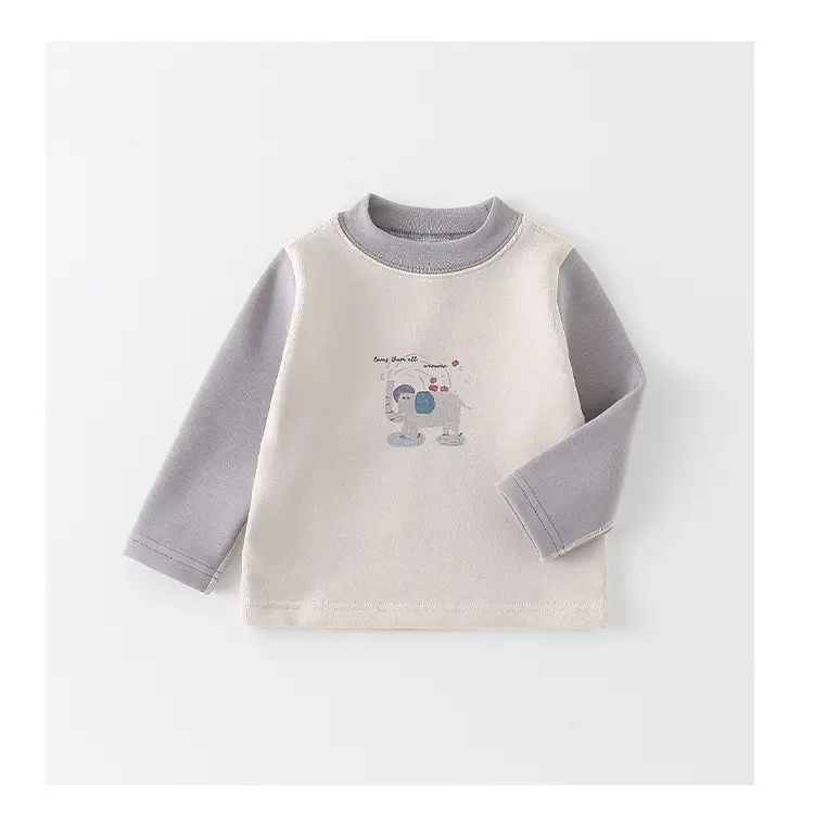 Boys Cotton Fleece Long Sleeve T-Shirt Gray Cartoon Print — feature 12