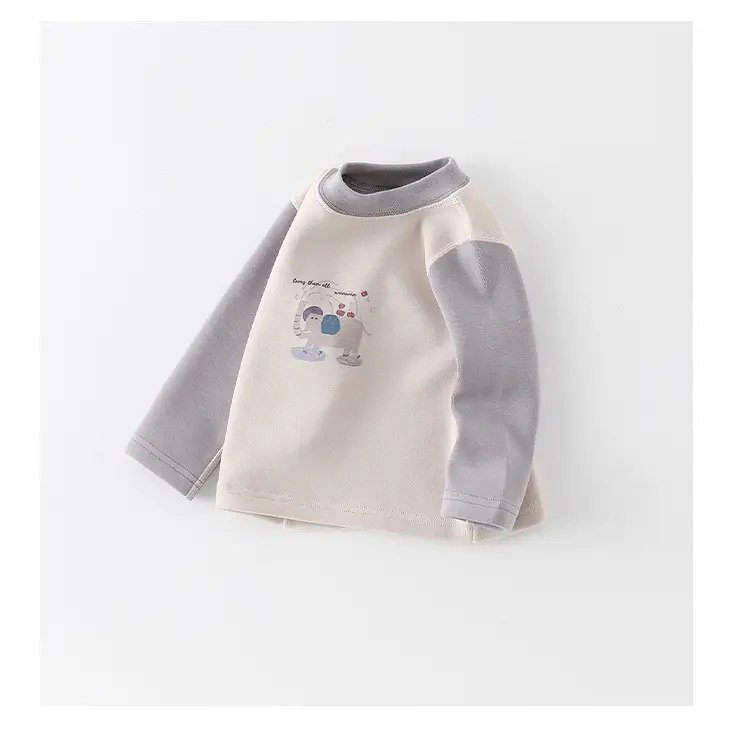 Boys Cotton Fleece Long Sleeve T-Shirt Gray Cartoon Print — feature 14