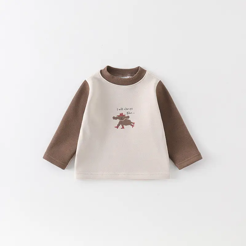 Boys Cotton Fleece Long Sleeve T-Shirt Gray Cartoon Print - Image 2