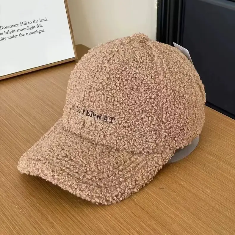Women's Wool Baseball Cap Winter Warm Brown — feature 10