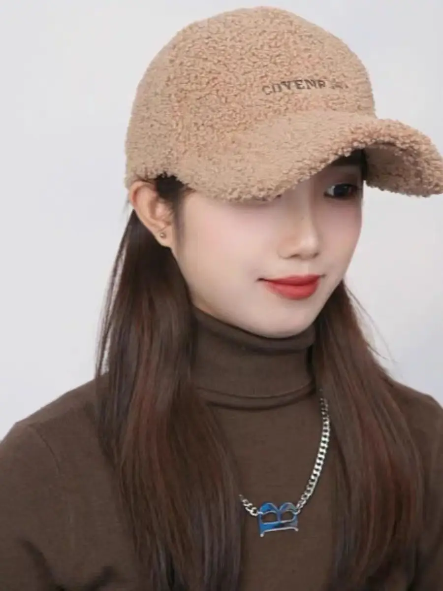 Women's Wool Baseball Cap Winter Warm Brown — feature 5