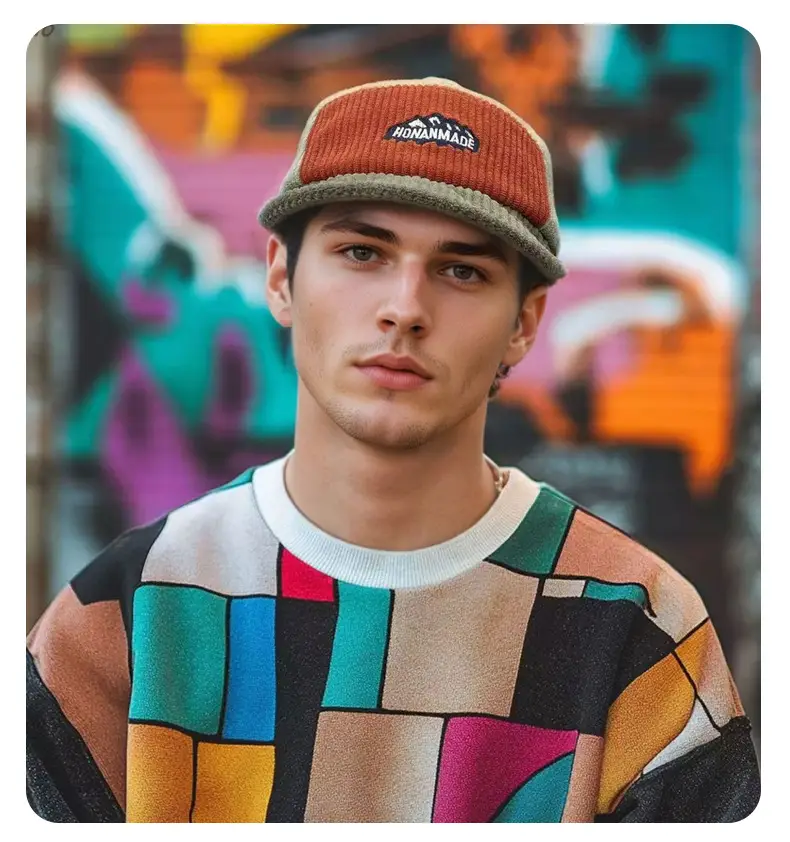 Japanese Retro Cap Blue Brown Short Brim Baseball — feature 6